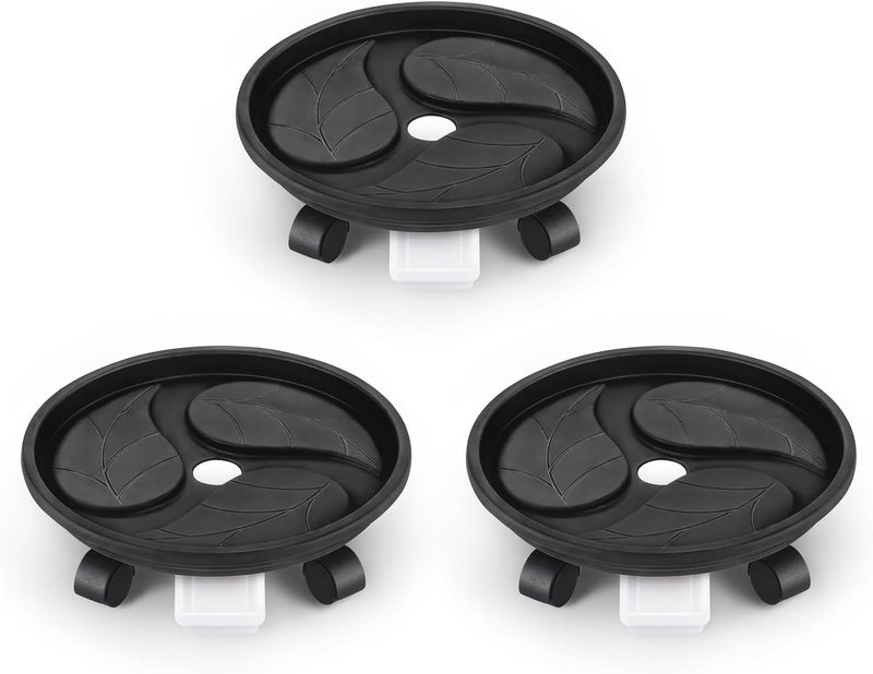 Looca Plant Caddy with Wheels and Drainage Tray, 13”Rolling Plant Stand Flower Pot Mover, Planter Caddies Round Plant Dolly for Heavy Duty Planter, 3 Pack, Bearing 120 lbs (Black) - Image 1